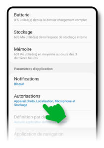 Cài đặt của ứng dụng Chrome trên Android, mục quyền