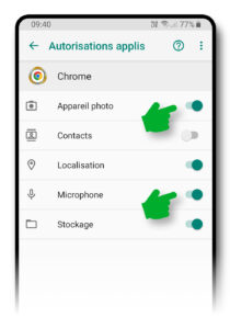 Quyền của Chrome trên Android: camera và micrô đã được cho phép